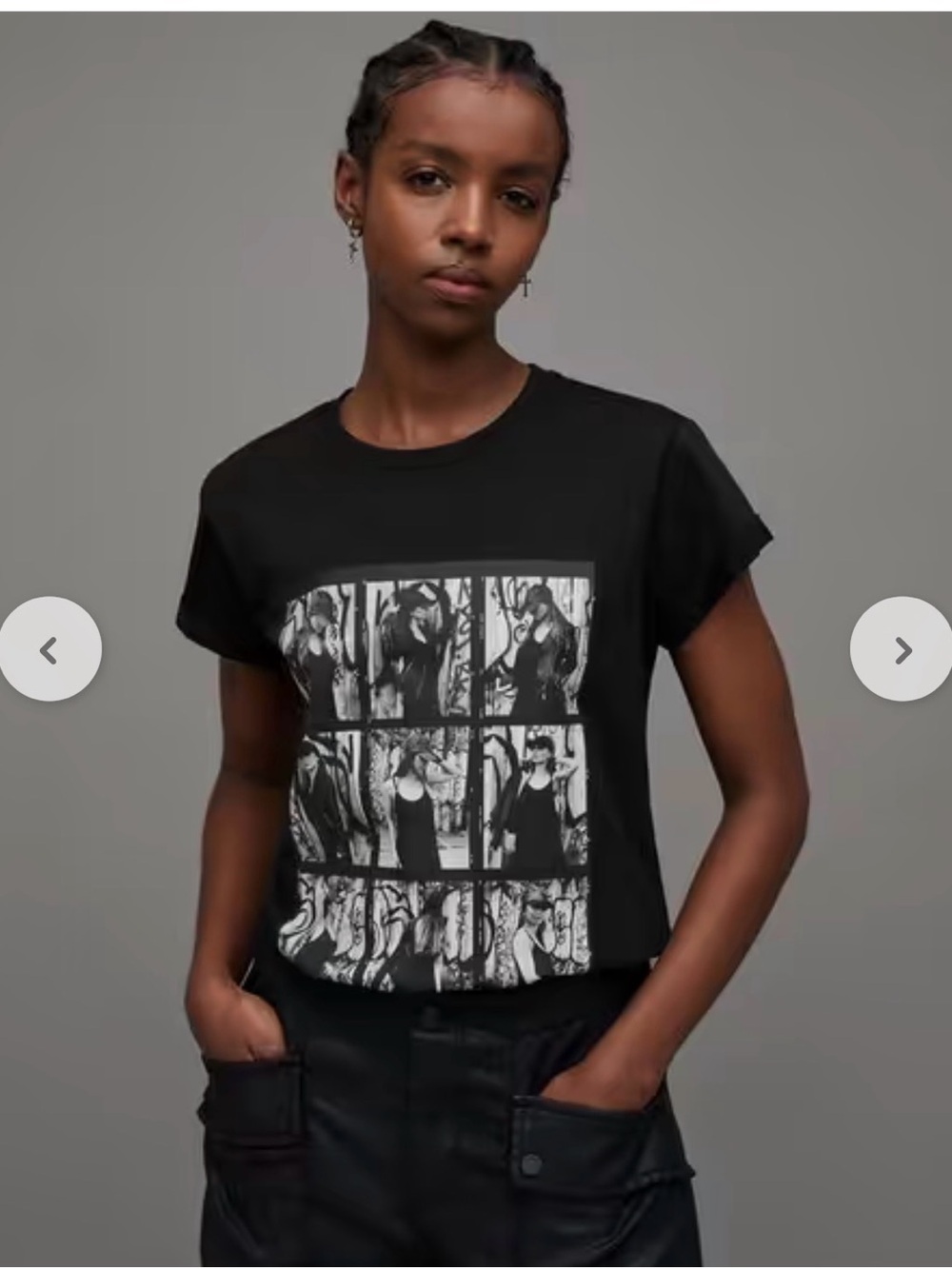 AllSaints Black Graphic Photo Collage Crew Neck T-Shirt. Size 2